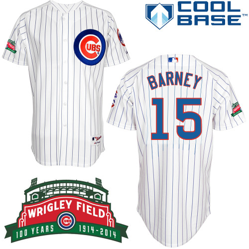 Darwin Barney #15 MLB Jersey-Chicago Cubs Men's Authentic Wrigley Field 100th Anniversary White Baseball Jersey